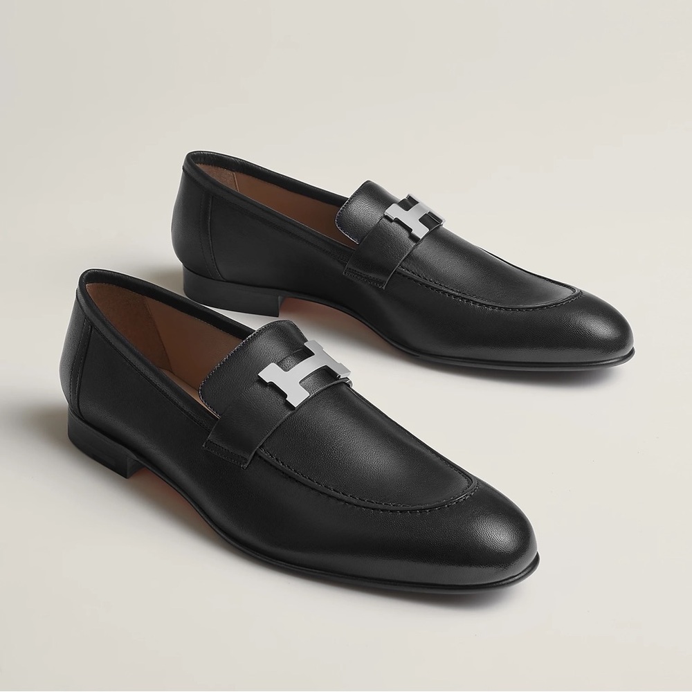 Hermes Paris Black Leather Loafers Classic